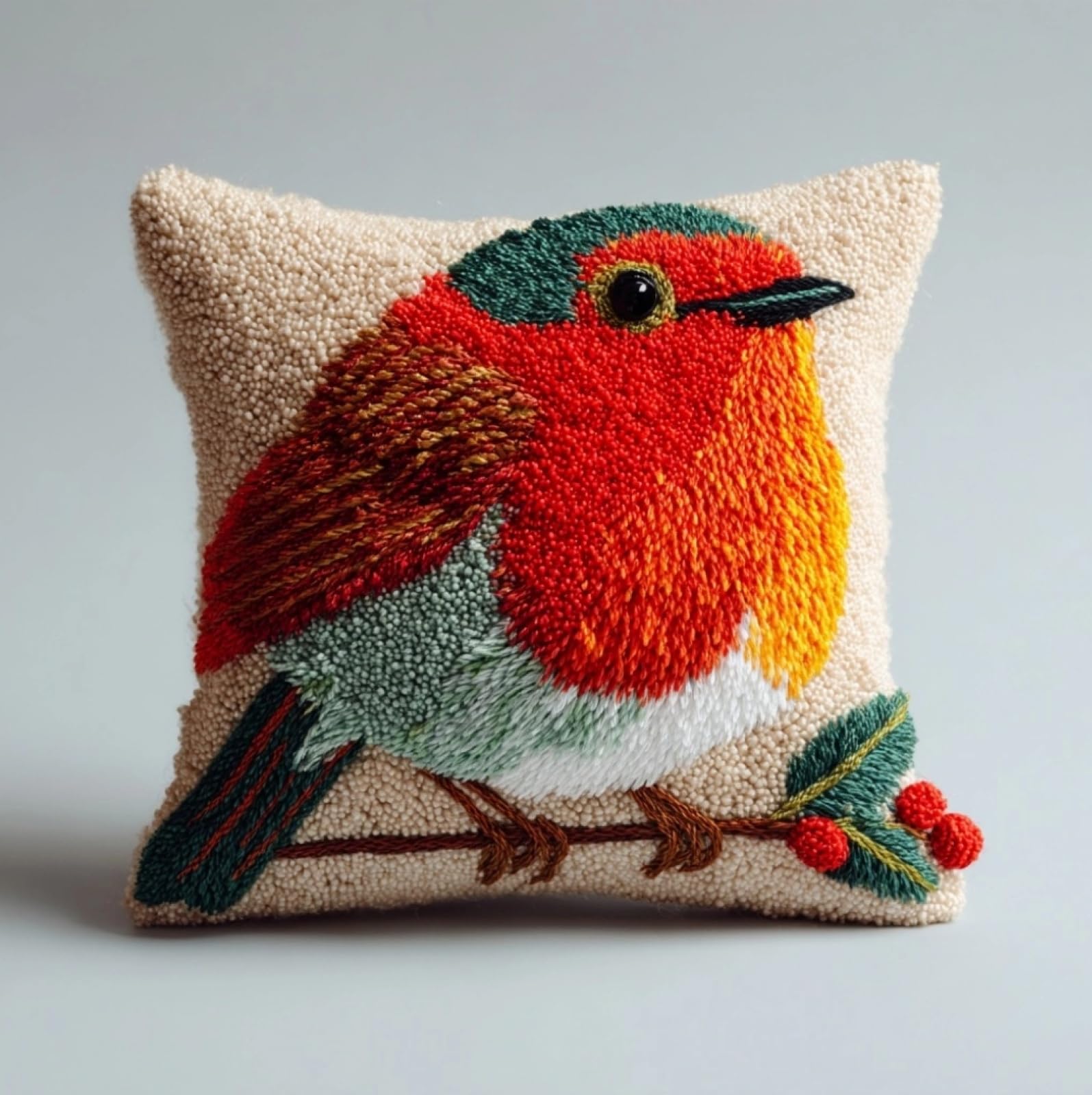 WallustrioaW Latch Hook Pillow Cover Kits,Animal Robin