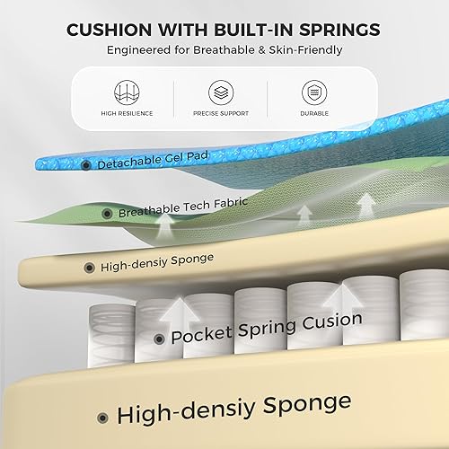 Miniatura 4 de Dowinx Silla de juegos de tela transpirable con almohadilla de gel y bolsa de almacenamiento, cómoda silla de jugador con cojín de resorte de