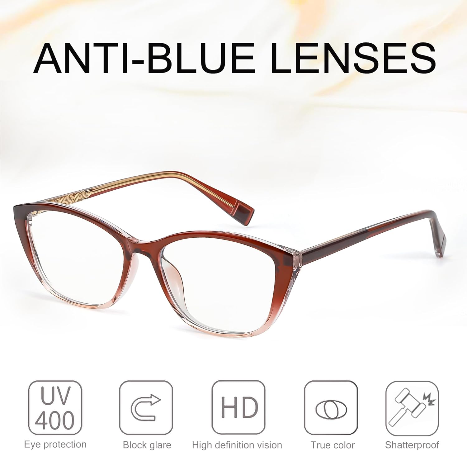 FancyPink Women's Blue Light Blocking Glasses - Cateye Acetate Tr90 Frame Anti Blue Light Glasses for Women