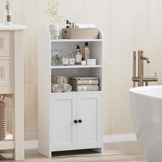 Homhedy Small Bathroom Storage Cabinet, Toilet Paper Storage Cabinet | Bathroom Floor Cabinet with Doors and Shelves, Bathroom Organizers for Small Spaces, 7.9 D x 14.6 W x 31 H, White
