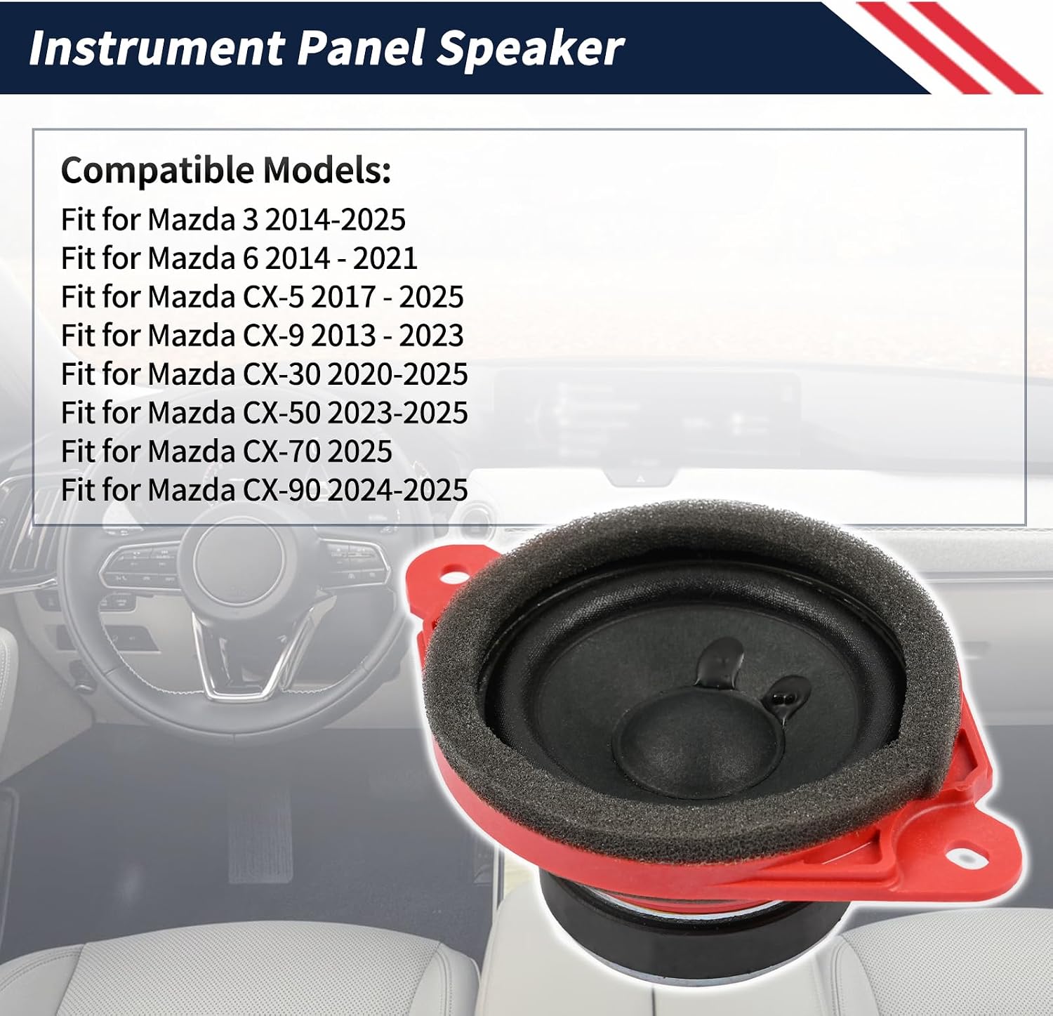 Instrument Panel Speaker Compatible with Mazda 3/6/ CX-5/ CX-9/ CX-30/ CX-50/ CX-70/ CX-90 2013-2025 Replace GKK8-66-960 KE68-66-960,3.5",4-Ohm