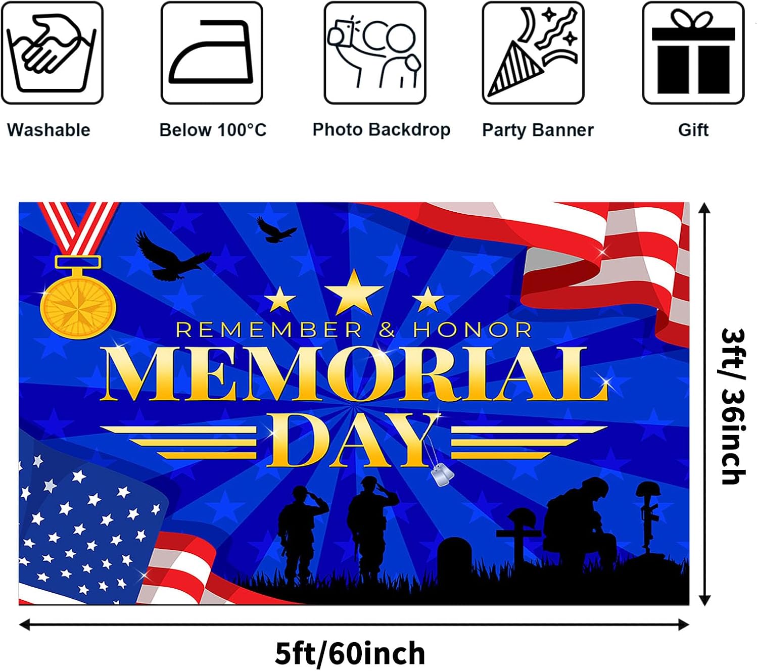 Avezano Memorial Day Backdrop for Photography Remember and Honor Background Memorial Day Decorations for Office Home School Decor Memorial Day Decorations Banner Photo Studio Props (5x3ft)