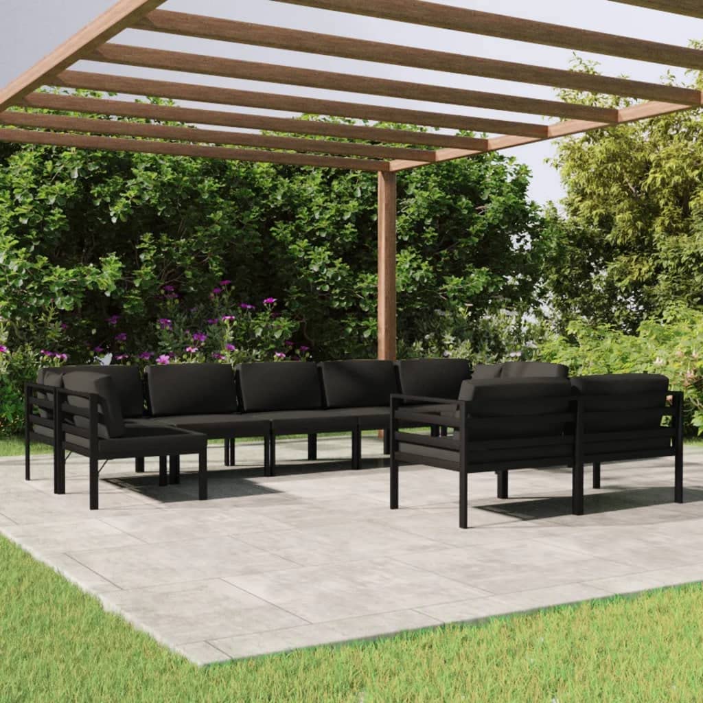 Juego de 9 cojines de aluminio para jardín con cojines, juego modular de salón para exteriores en antracita, cojines de asiento y respaldo incluidos, máx. 110 kg por asiento