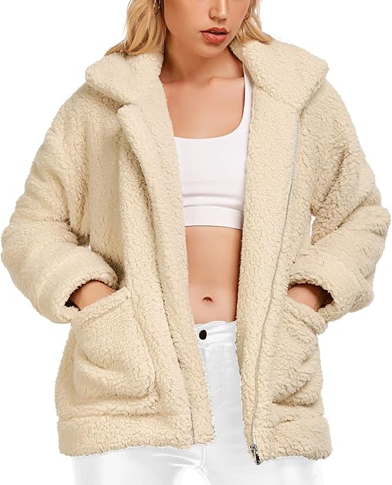 Comeon Women's Coat Casual Lapel Fleece 
