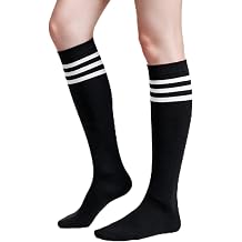 Womens Knee High Tube Socks & Striped Thigh High Socks Over Knee Stockings