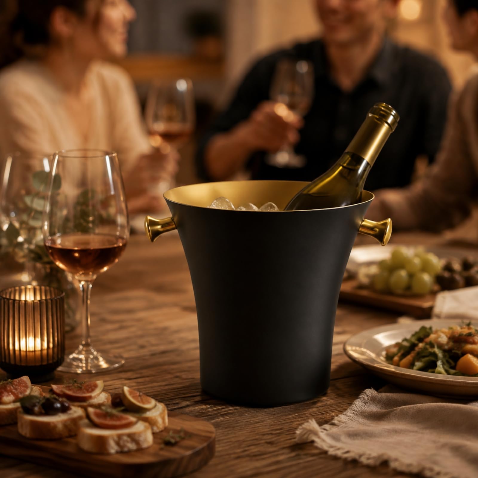 Ronyme und Champagnkühl aus Edelstahl leicht zu tragen taillit Edelstahl-Eiskel stabil Sektkühl für Esstisch, Silber
