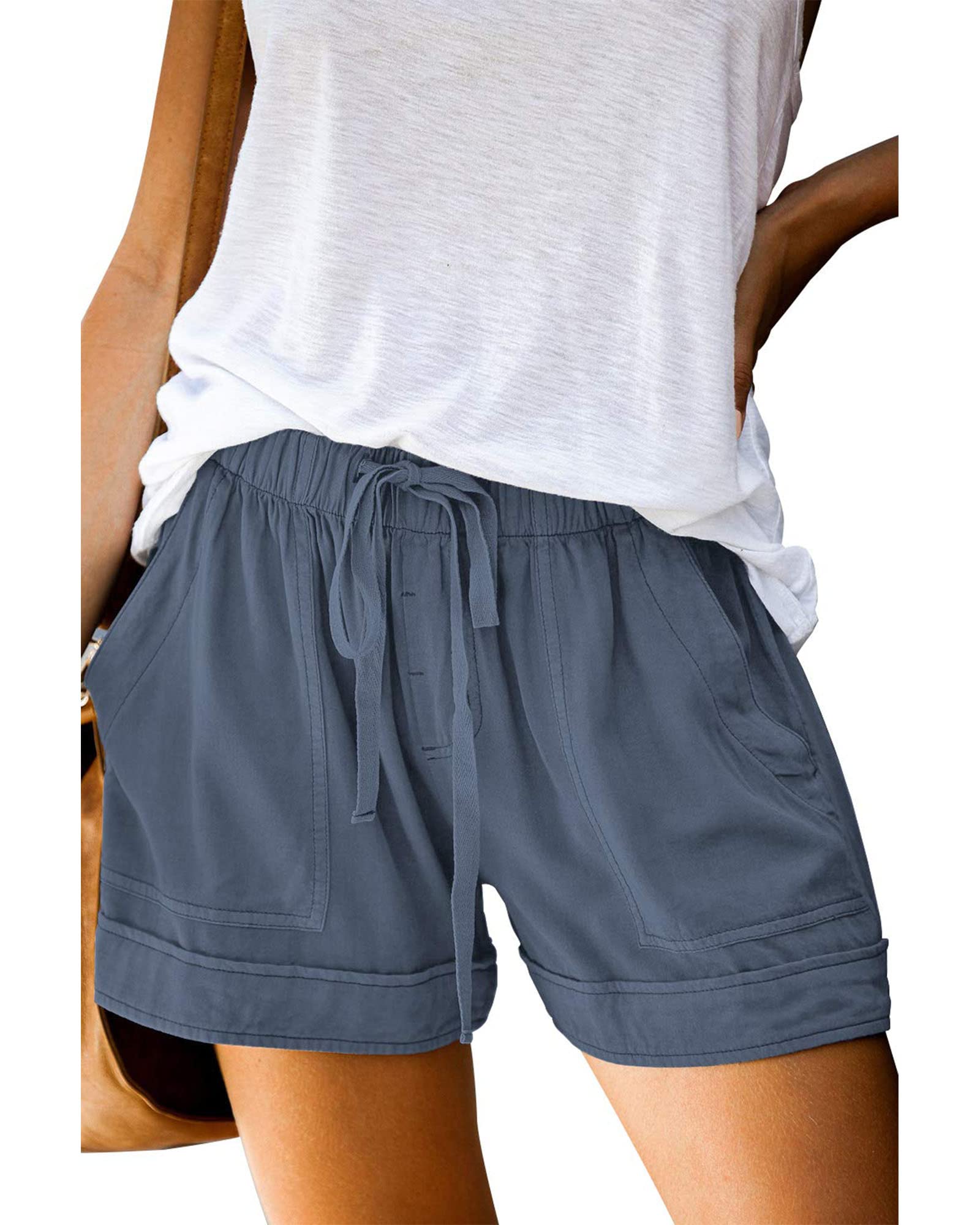 BTFBM Women 2024 Casual Shorts Solid Color Elastic Waist Drawstring Pockets Lightweight Summer Beach Short Lounge Pants