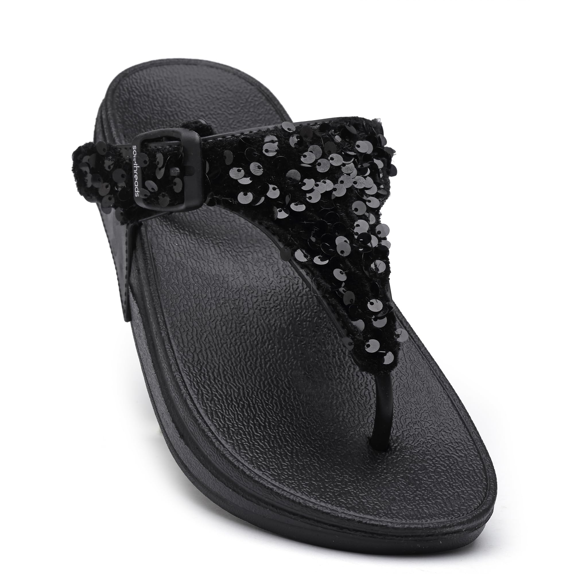 SOLETHREADS TINSEL | Women Slippers | Stylish Designer | T-Strap Slippers | Summer Casual Slipper | Slippers for Women | BLACK | 5UK (B0C7BSGC3G) Amazon Price History, Amazon Price Tracker
