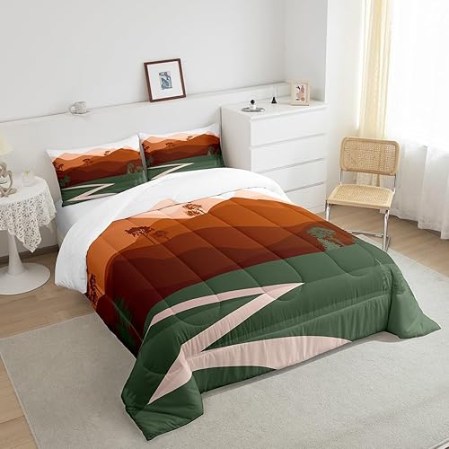 Miniatura 4 de Erosebridal Juego de edredón minimalista tamaño King, ropa de cama abstracta de montaña de la selva para niños y niñas, juegos de edredón de
