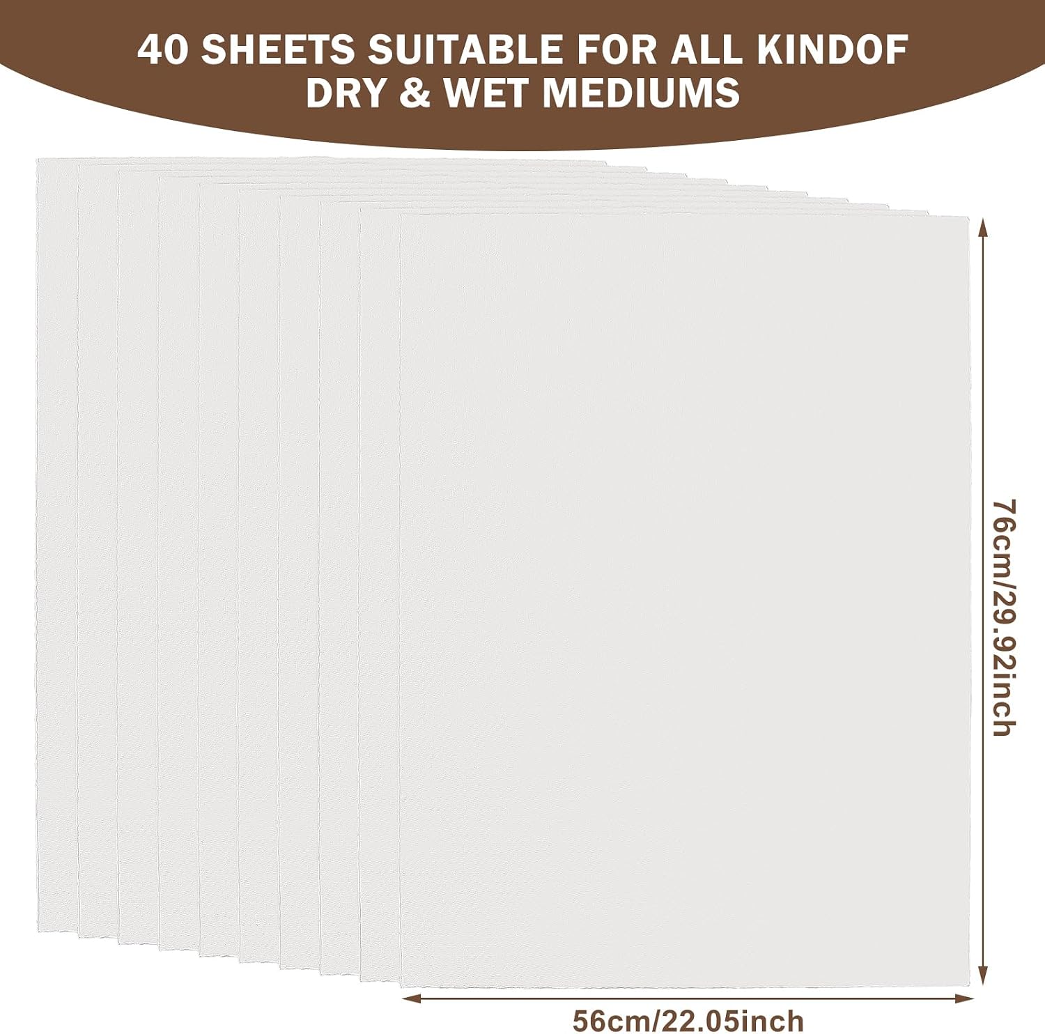 Kisston 10 Sheets Large Watercolor Paper 22 x 30 Inches, 140 Lb/300 GSM Cotton Drawing Paper Texture White Blank Painting Supplies for DIY Craft Activities Student Artists Drawing (Deckled Edge)