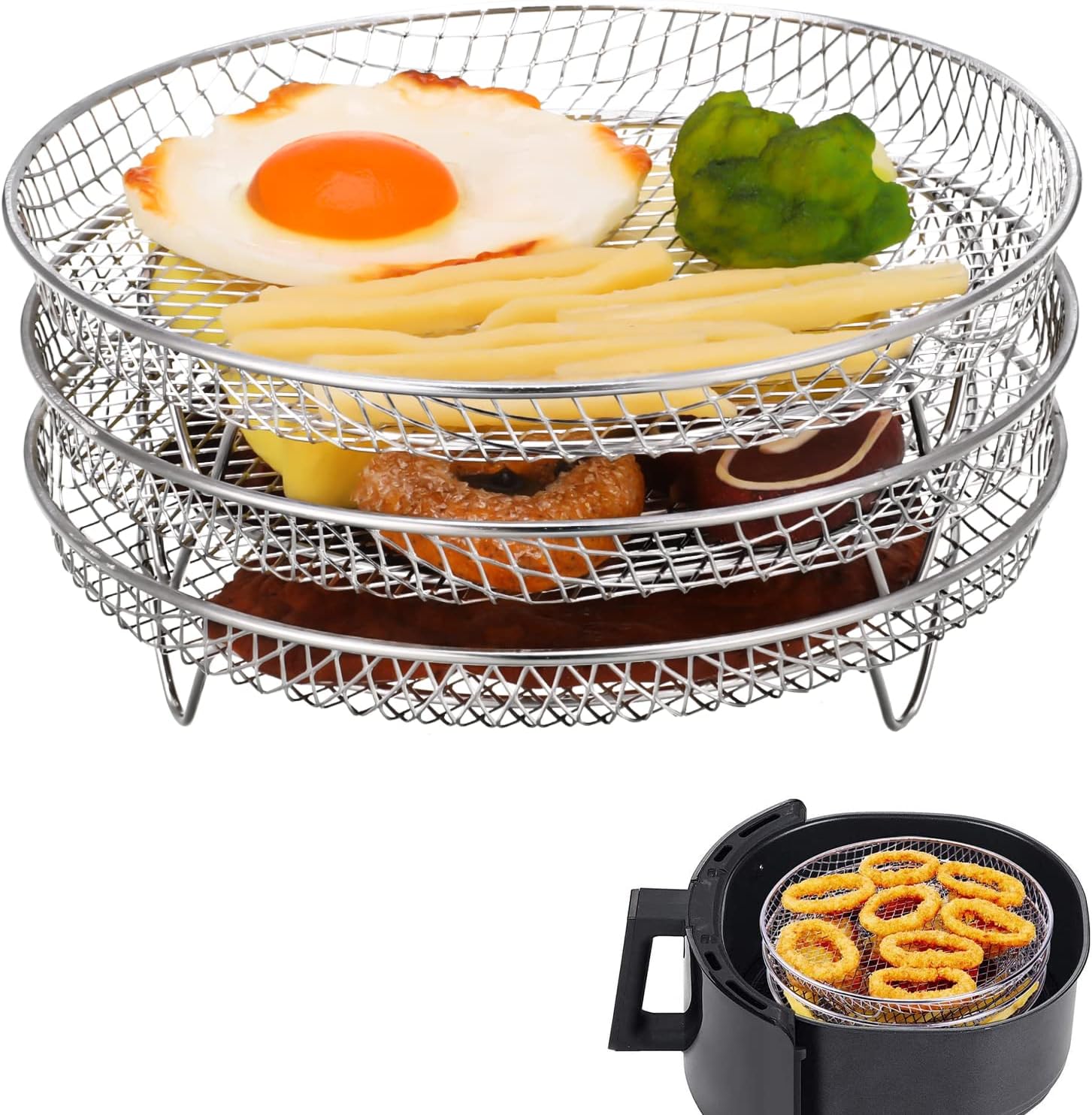 FRIUSATE 3 Pieces Air Fryer Rack, Stainless Steel Air Fryer Basket Tray