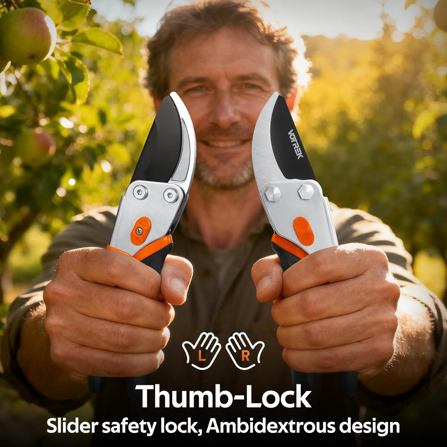 VOTREK® Pruning Shears, 8.5” Professional Garden Pruner with Jam-Proof Spring & Ever-Sharp SK5 Blade, Ergonomic Bypass Clippers for Rose, Tree Trimming, Heavy Duty Bonsai Scissor for Weak Hand - Image 2