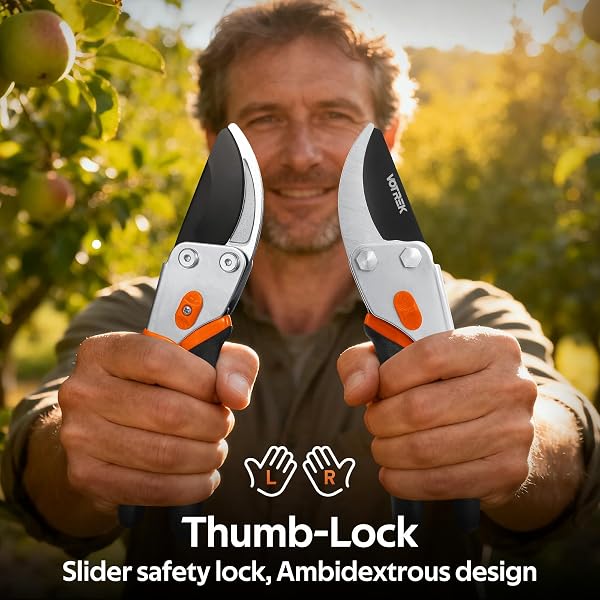 VOTREK® Bypass Garden Secateurs, 8.5" Professional Pruning Shears, Heavy Duty Hand Pruners Gardening Scissor for Fresh Branch Plant Flower Bonsai, 【SK5 Steel Blade】【Ergonomic Handle】【Built-in Spring】 - 2