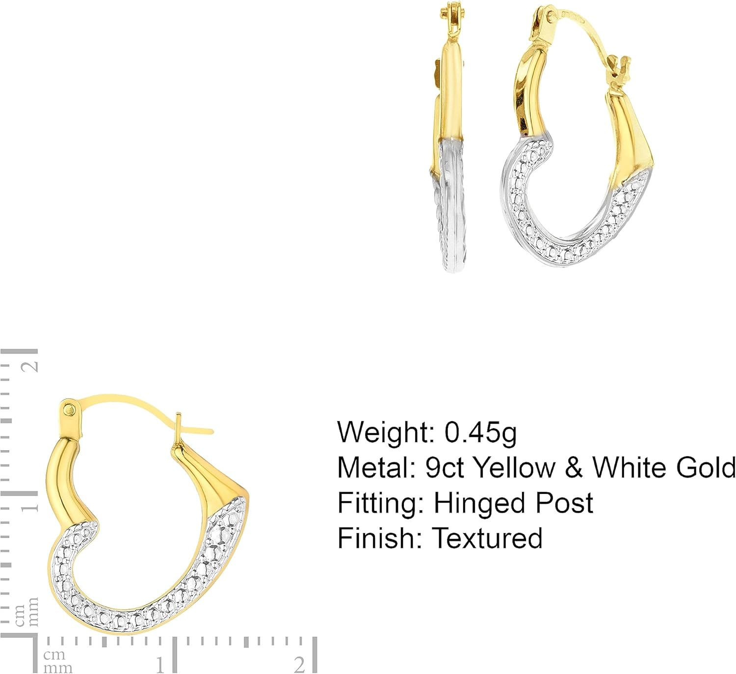 Carissima Women's 9ct 2 Colour Gold 14mm x 17mm Heart Creole Earrings