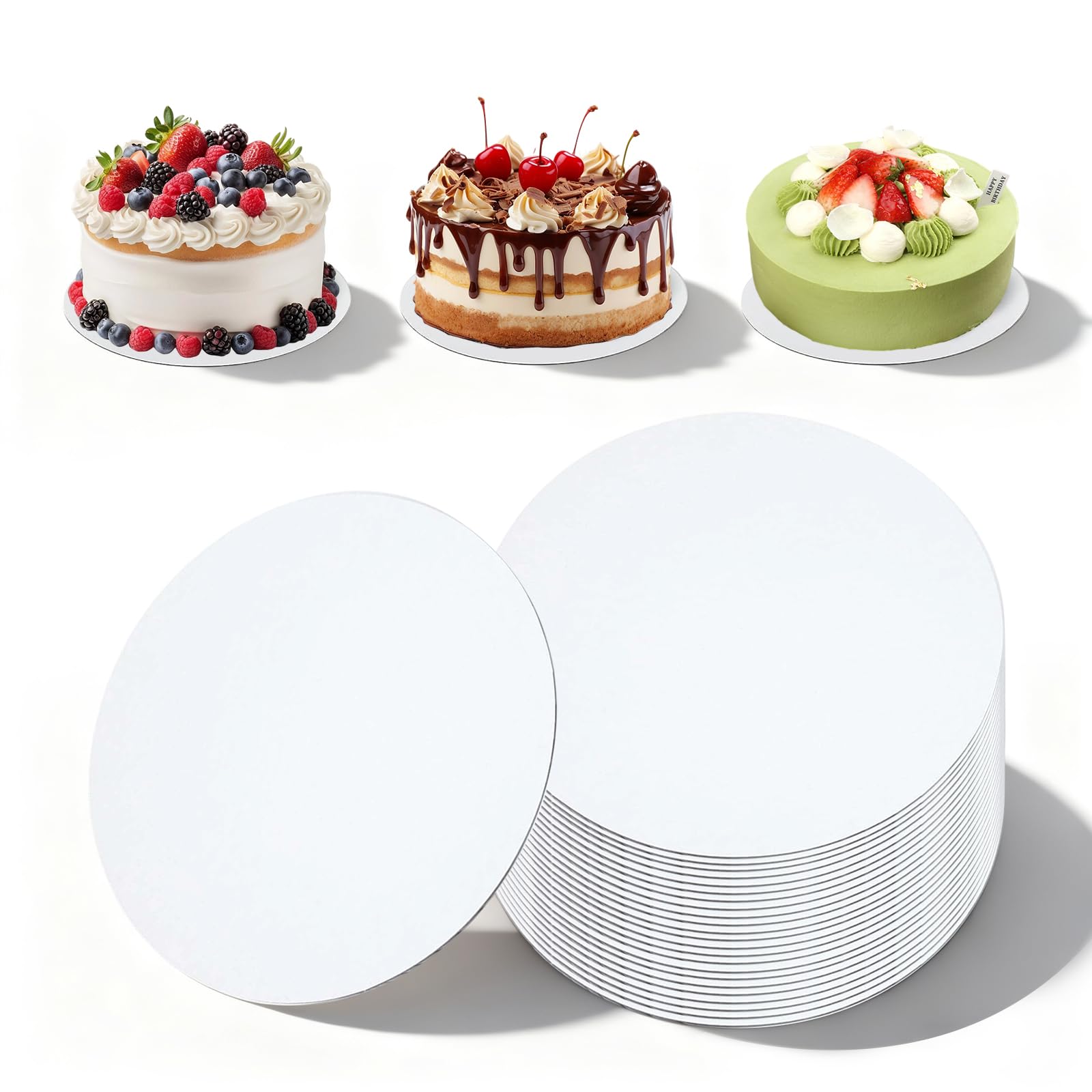 20 PCS Round Cake Boards, 10 Inch Cake Board White 3mm Thick Food-Grade Cakes Plate Matt Cakes Drum Reusable Sturdy Circles Cardboard Base for Baking Decorating and Display