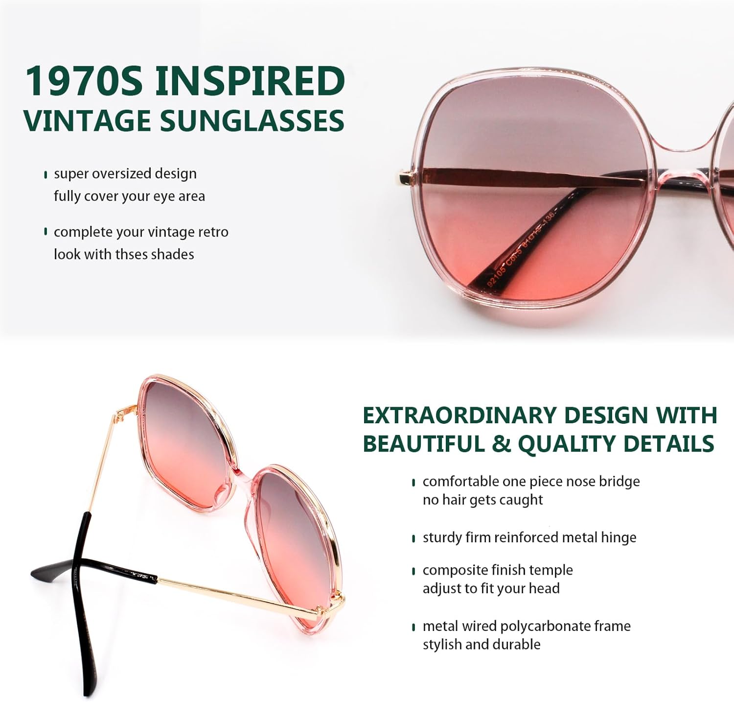 Freckles Mark 70s Super Oversize Square Sunglasses for Women Vintage Rectangular Plastic Frame - Image 4