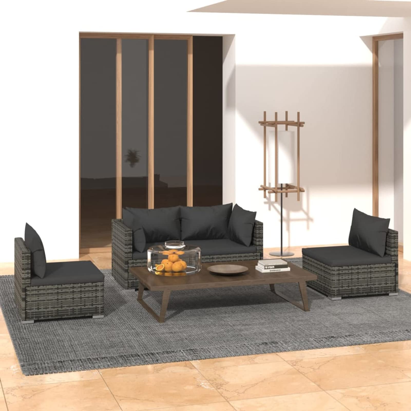 Salon de jardin 4 pièces en résine tressée grise pour terrasse et balcon