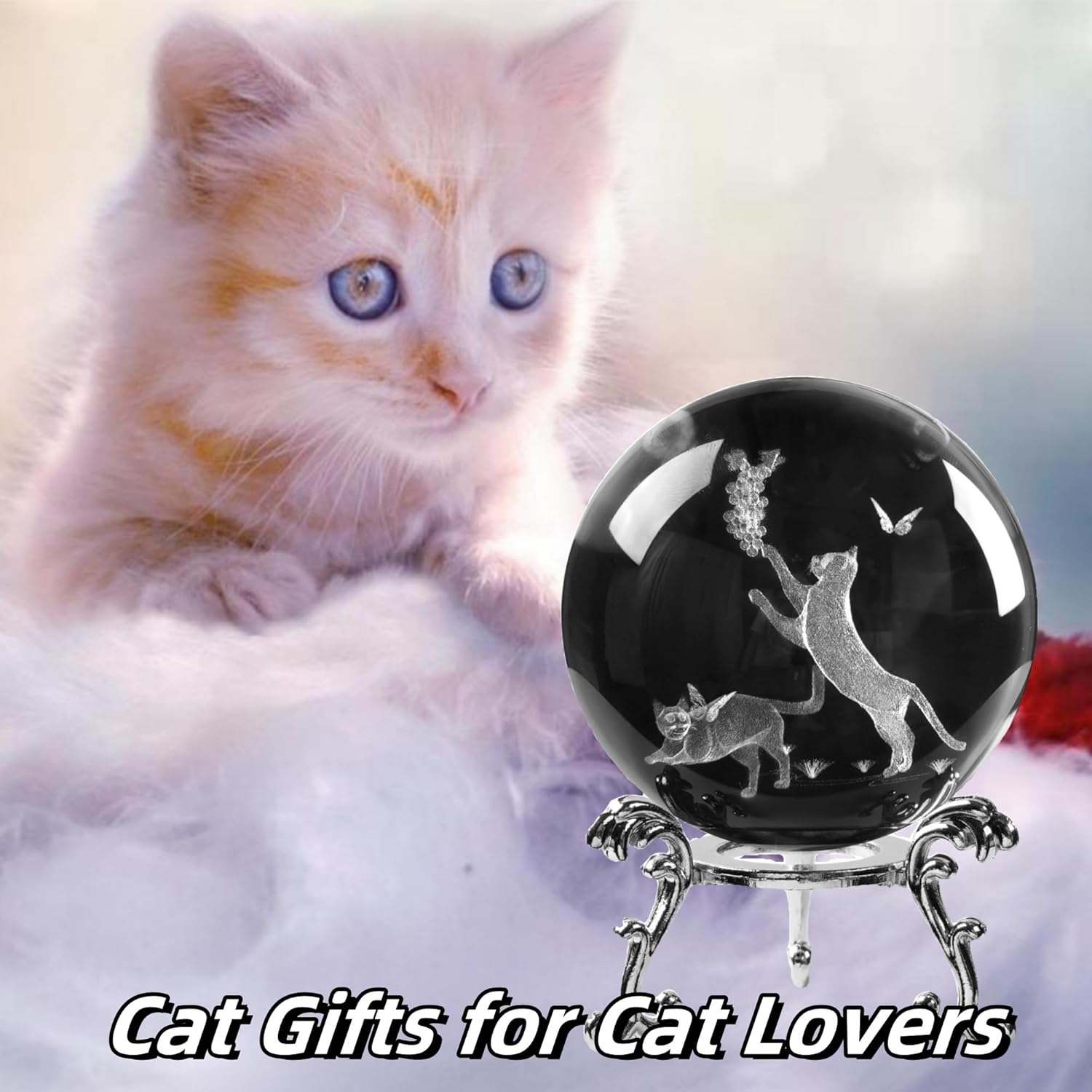 2.3in 3D Cat Glass Ball with Stand Cat Lover Gifts for Home Decor Gift for Women Men - Image 4