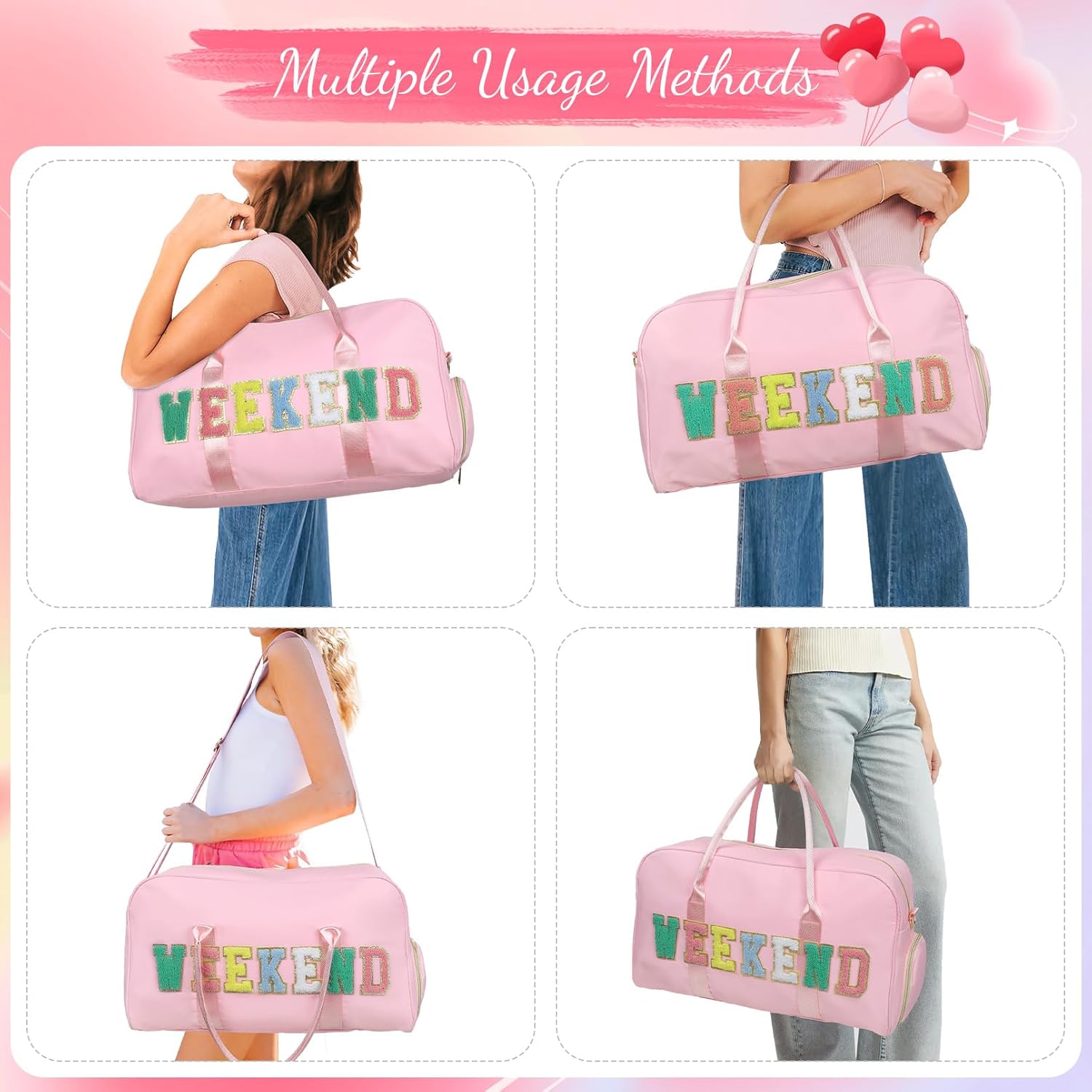 2 Pcs Weekend Duffel Bag with Shoes Compartment Cosmatic Bag for Travel Vacation Overnight Carry on - Image 6