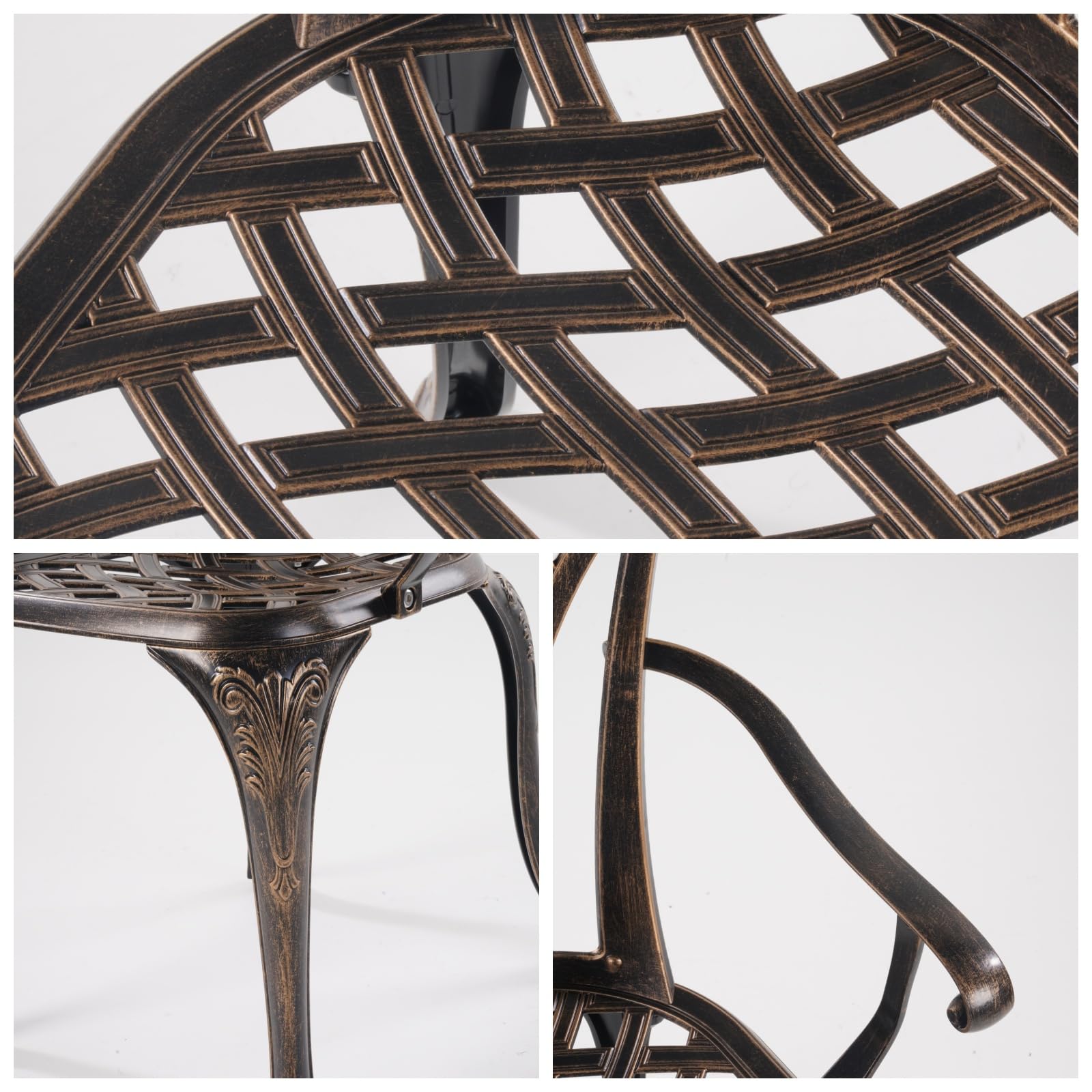 Lot de 2 chaises de jardin en fonte d'aluminium - Design roses - Style antique - Fauteuil en bronze antique