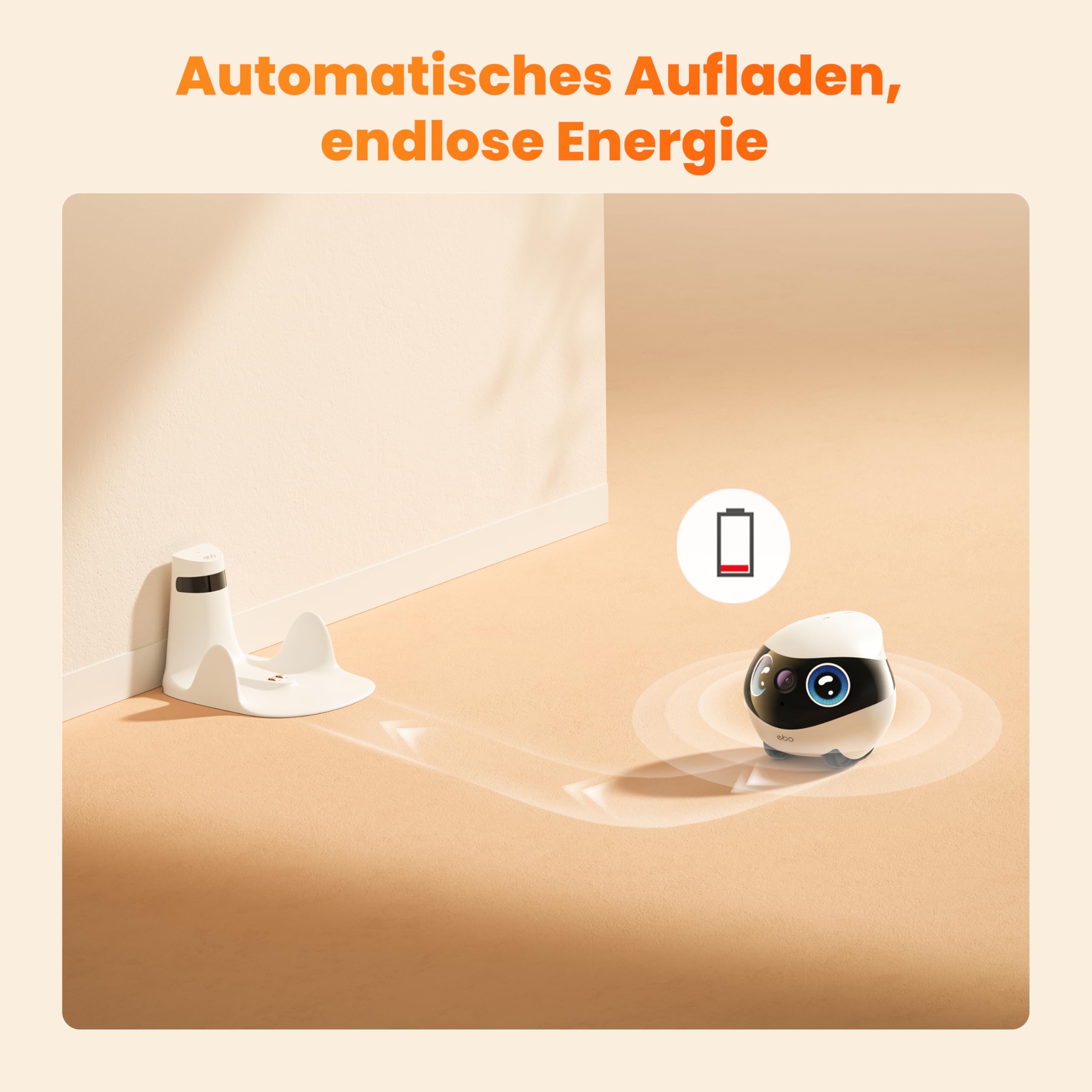 EBO Mini FamilyBot Mobiler Heimroboter mit 2K-Kamera Für Familie&Haustiere | Kompakter mobiler Roboter: Fahre durch dein Zuhause, prüfe Räume und sieh nach Familie oder Haustieren unterwegs.