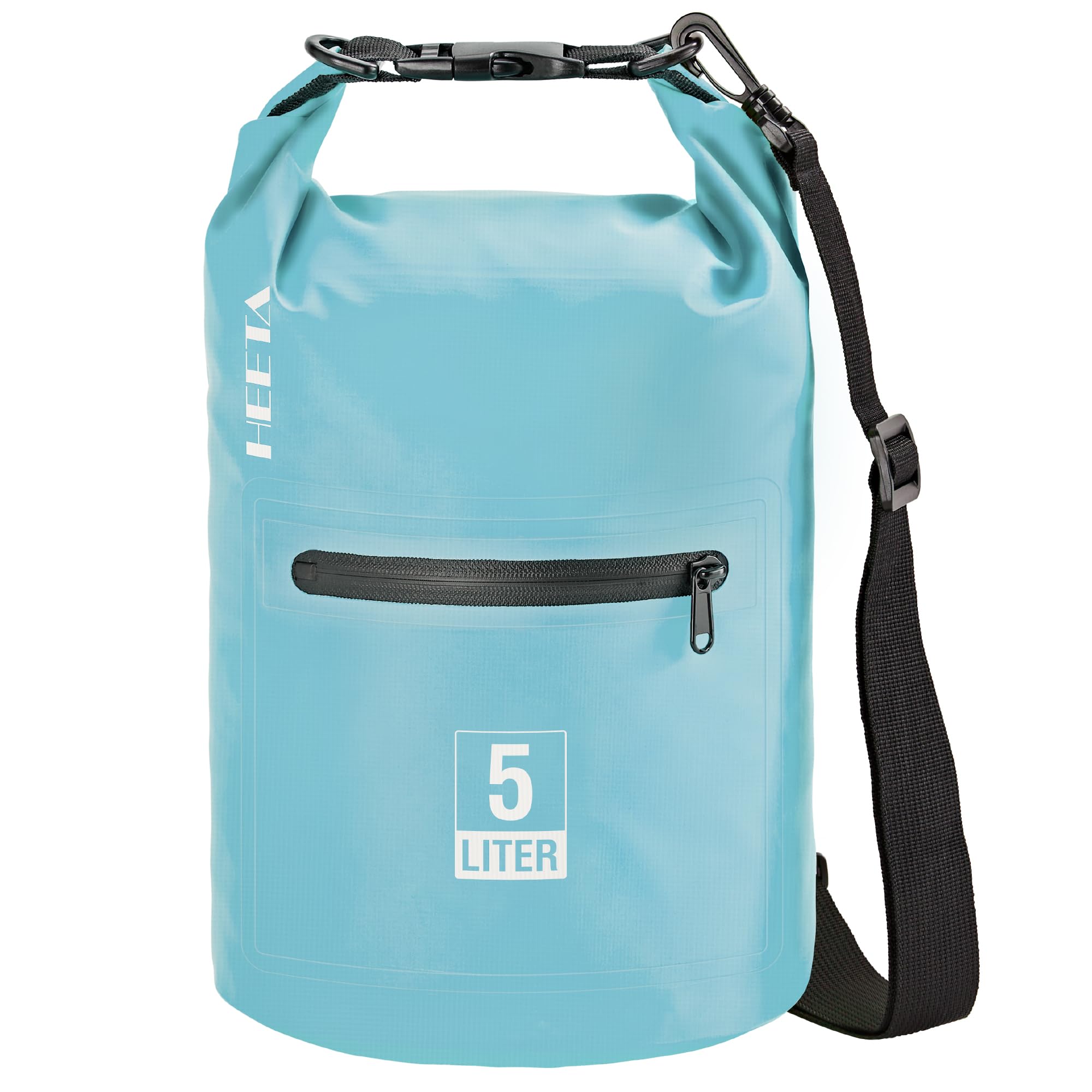 HEETA Waterproof Dry Bag with Front Zippered Pocket for Women Men, 5L/10L/20L/30L/40L Roll Top Lightweight Dry Storage Bag Backpack for Travel, Kayaking, Boating, Rafting, Camping, Hiking & Beach