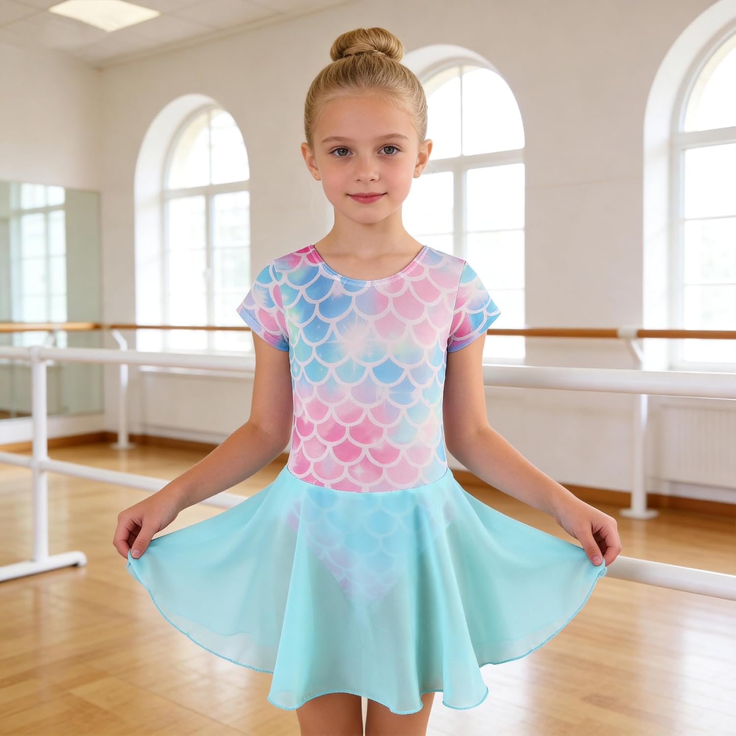 BAOHULU Girls Ballet Leotards Ruffle Sleeve Criss-Cross Back Toddler Ballerina Dresses with Tutu Skirt Dance Outfit 2-12Years