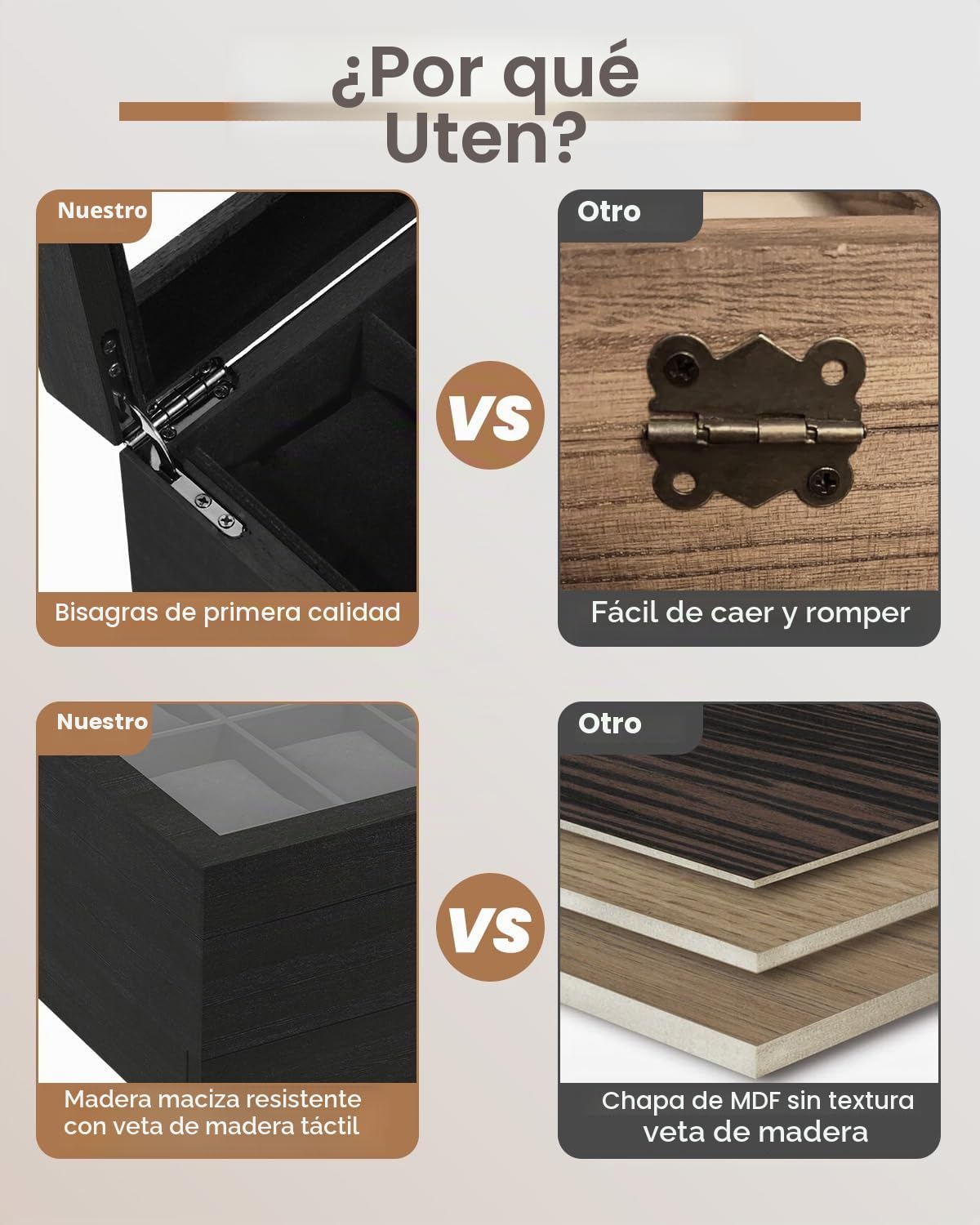 Uten Caja de Relojes con 10 Compartimentos, 2 Niveles Caja para Reloje Madera, Tapa de Vidrio y Almohada Algodón Seda, Forro Negro, para Exhibición y Almacenamiento de Relojes Joyería