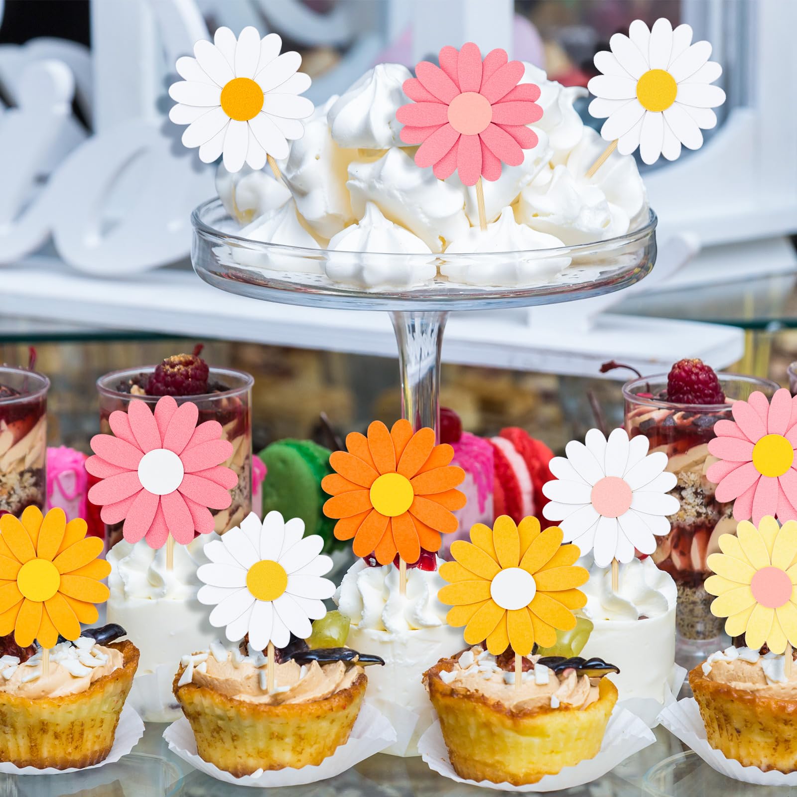 Décoration Florale Anniversaire Lot De 24 Décorations De Gâteau à Motif De Marguerites Dorées Topping Gateau Noel