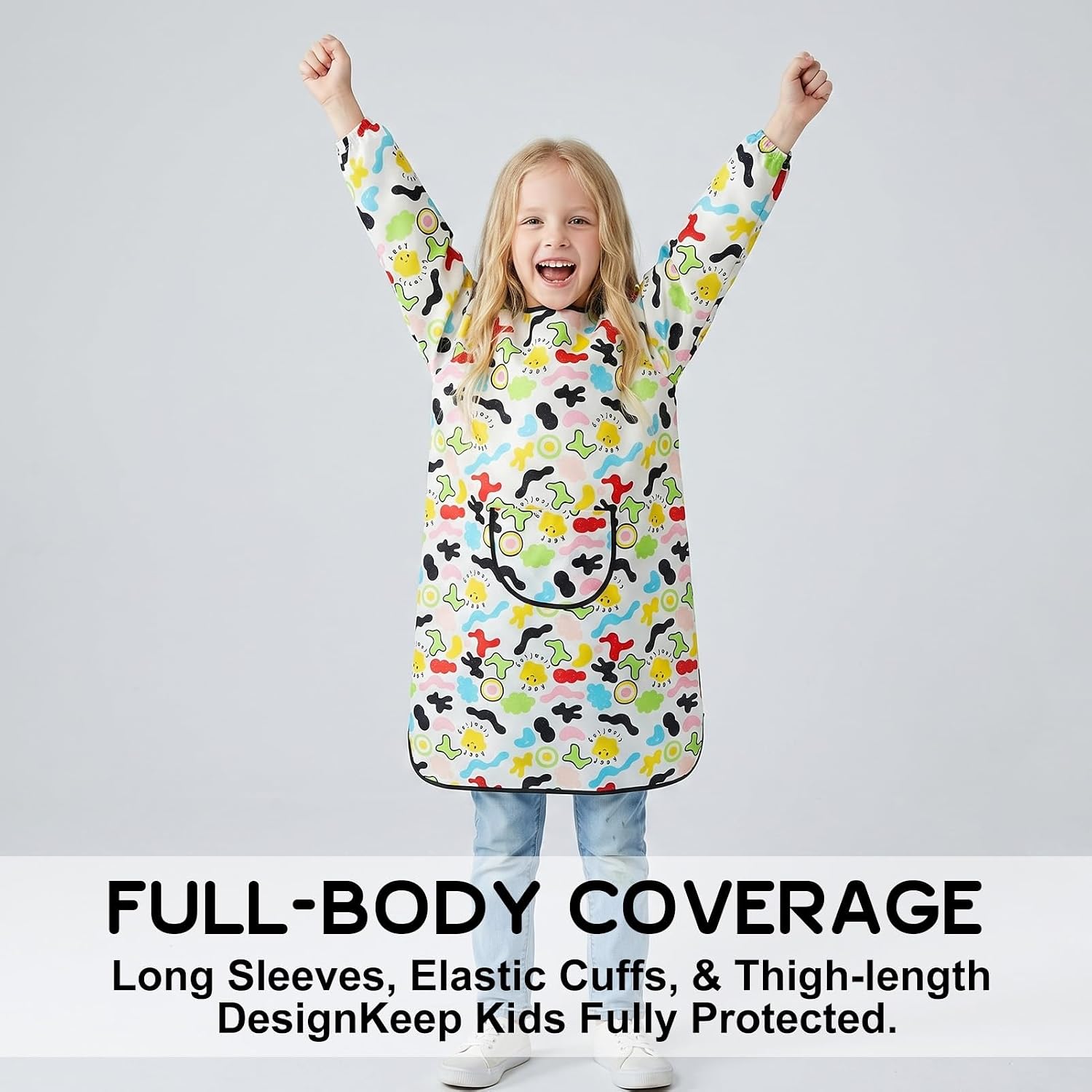 Kids Art Smock, Waterproof Kids Painting Smock with Pocket, Long Sleeves, Toddler Art Apron for Painting