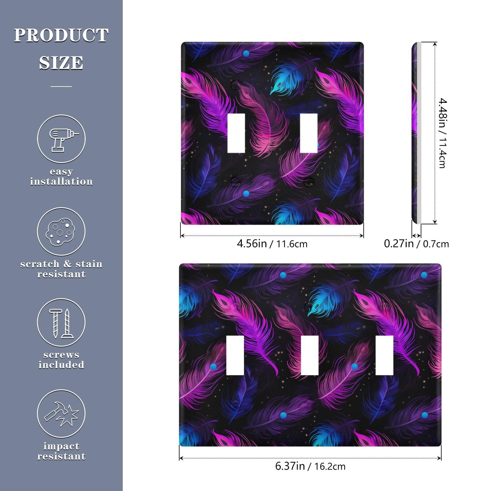 Light Switch Cover Peacock Feather Wall Plates for Electrical Outlets 3 Gang 202a8984