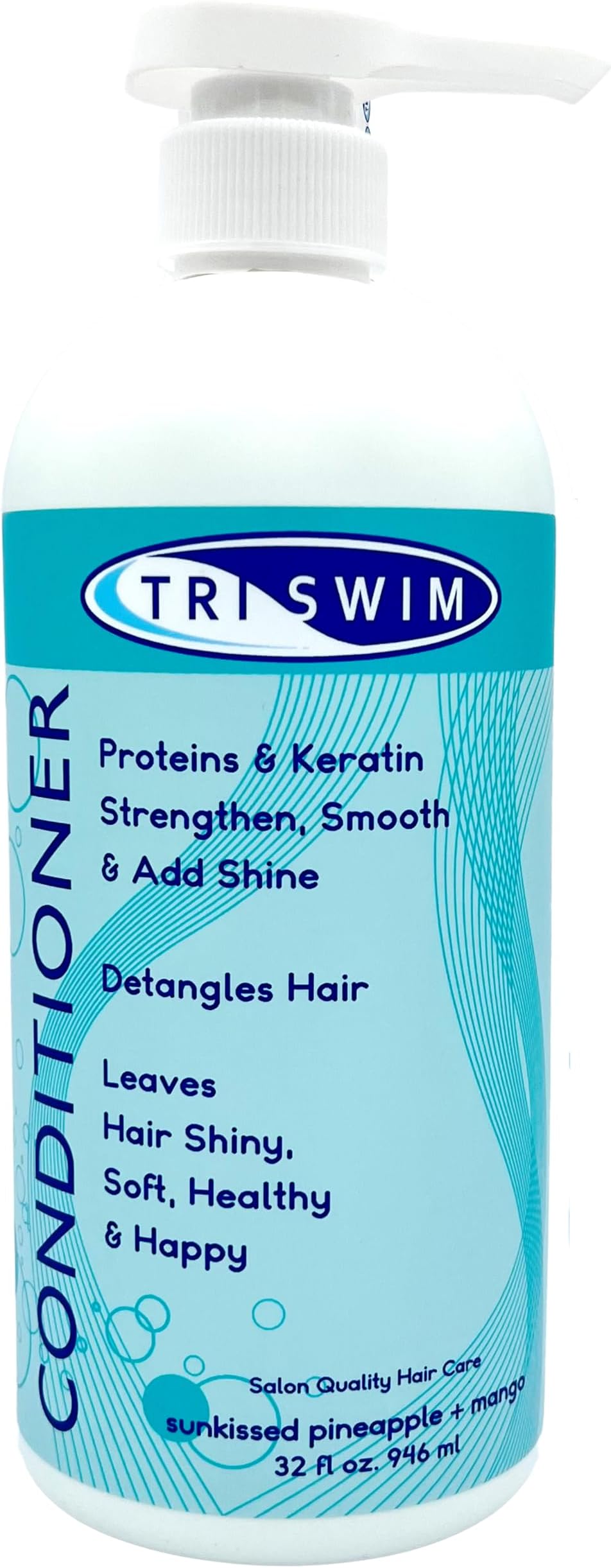 Swim Conditioner 32oz | Hydrates, Strengthens & Smooths Hair | Repairs Damage from Chlorine, Bromine & Saltwater | Protein & Keratin Formula | Sunkissed Pineapple + Mango Scent