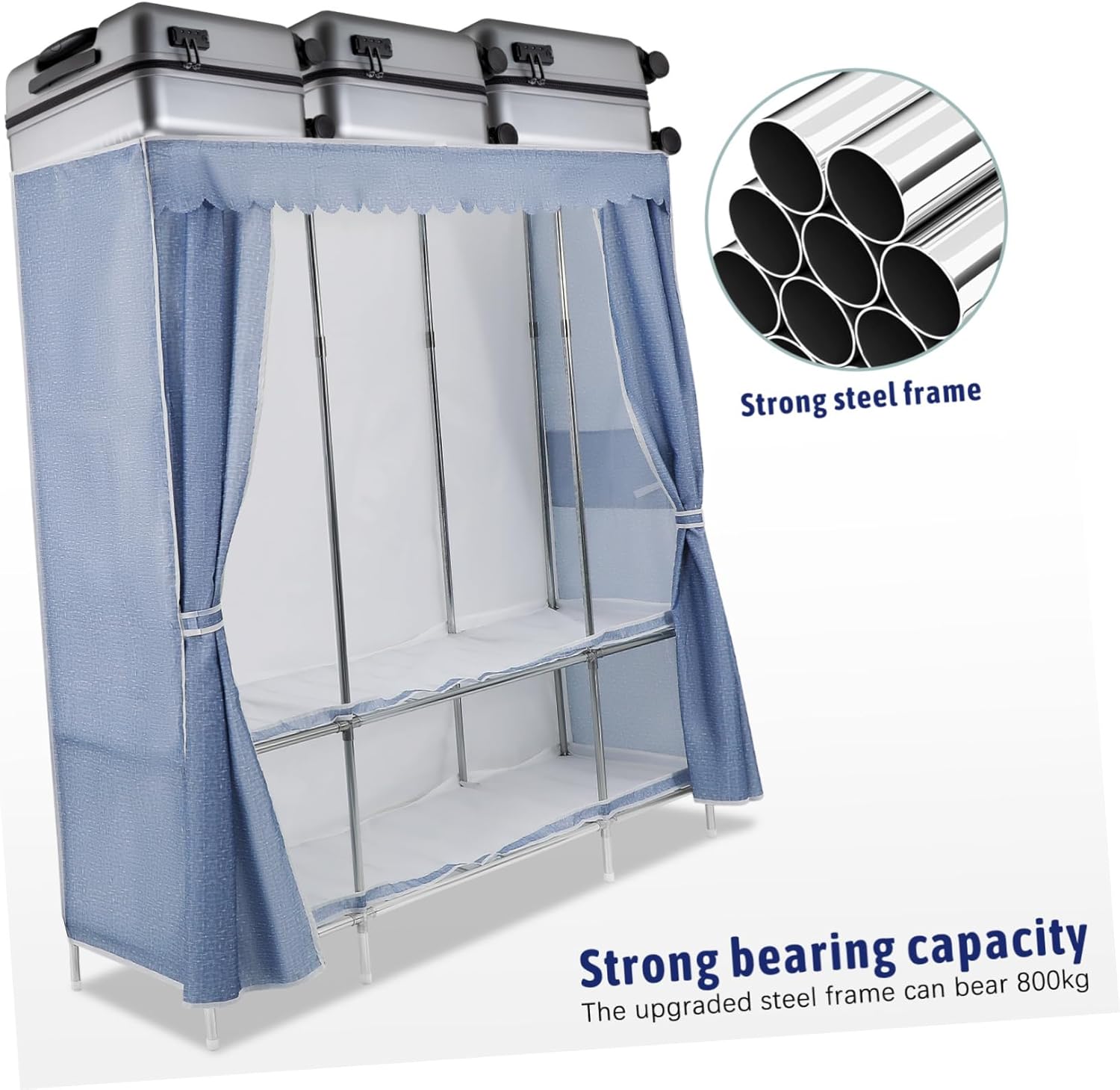 Portable Closet Organizer Closed Design Sturdy Wardrobe for Clothes Storage Easy Assembly for Bedroom and Dormitory Moonlight