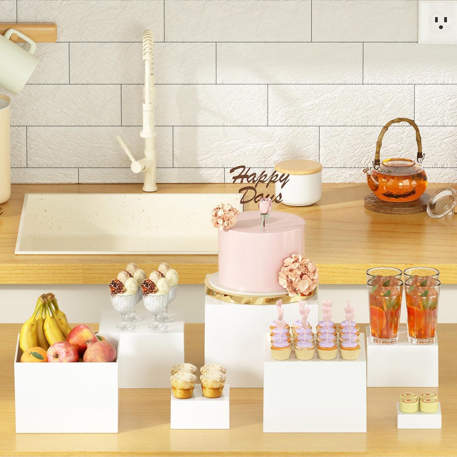 Lot de 6 boîtes en acrylique blanc pour présentation de buffet, rehausseurs de nourriture pour fête, table, présentoir, table de dessert