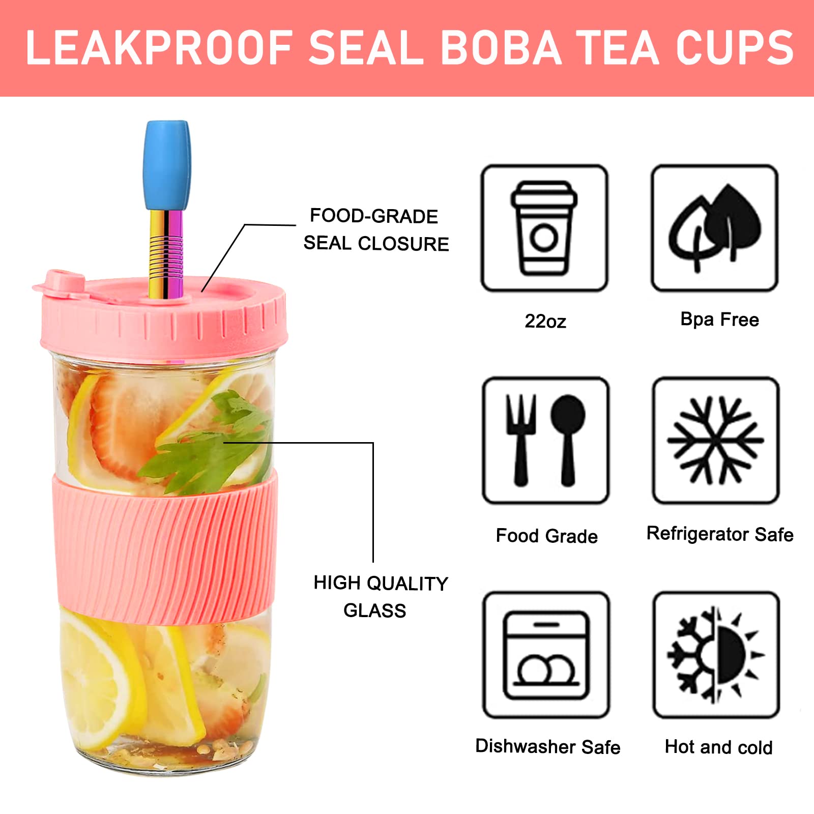 Smoothie au café glacé 20oz 600ml Mason tasses en verre avec pailles en verre et Smoothie au café glacé 20oz 600ml Mason tasses en verre avec pailles en verre et