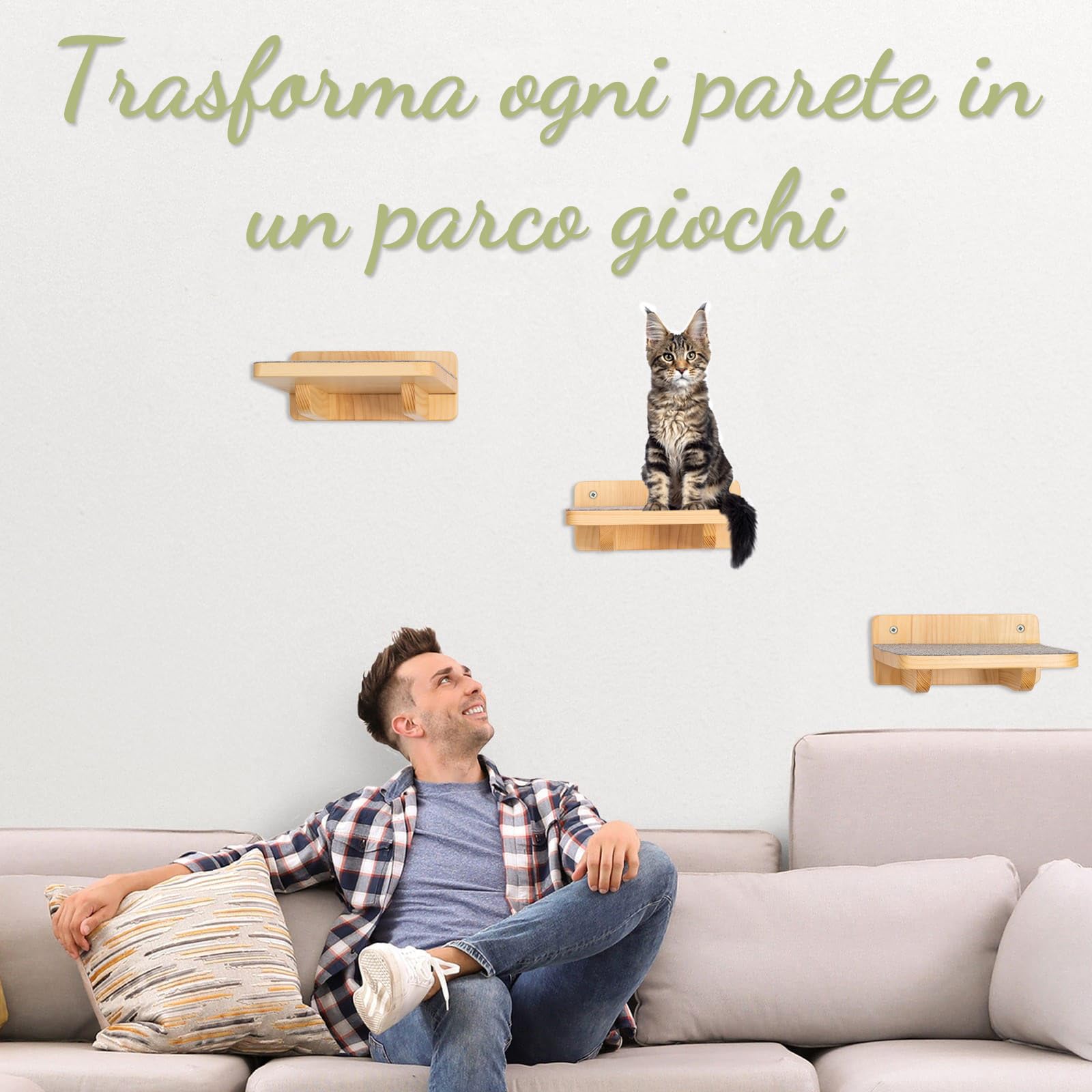 WOOWOOD Parete da arrampicata per gatti, set da 3 scale per gatti, da parete, per gatti, per arrampicata su parete, per gatti, per arrampicata su parete, XL