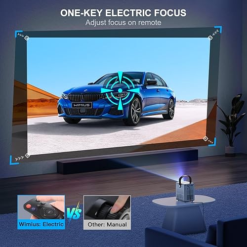 Miniatura 2 de Enfoque eléctrico Mini proyector con 5GWiFi y Bluetooth, WiMiUS 1080P proyector para exteriores, proyector de película portátil, pantalla de 300
