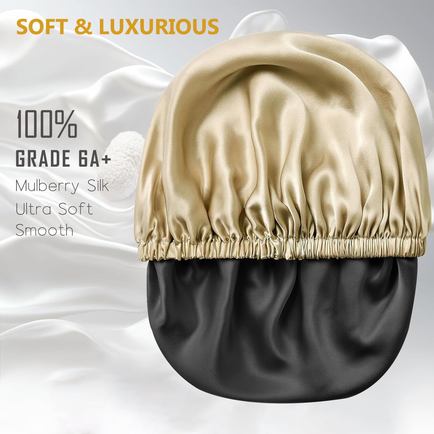 Silk Bonnet,Double Layer-Hair Bonnet for Sleeping,Silk Sleep Cap for Women & Men,Satin Sleep Cap for Curly-Braids Hair Champagne image 2