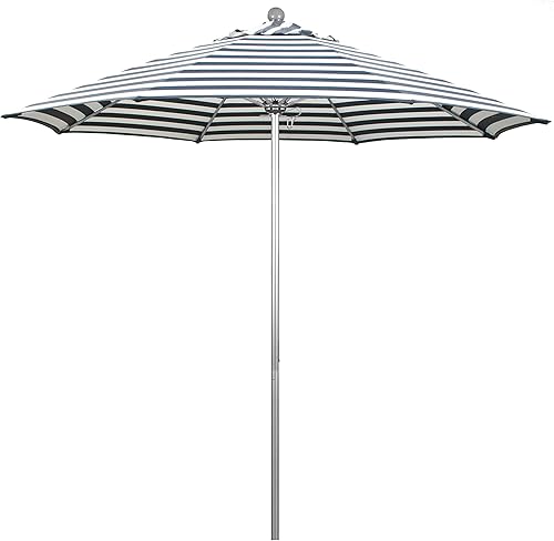 Miniatura 25 de California Umbrella Paraguas redondo de aluminio/fibra de vidrio de 9', empuje abierto, poste de plata, tela azul real de olefina Azul Real,Beige