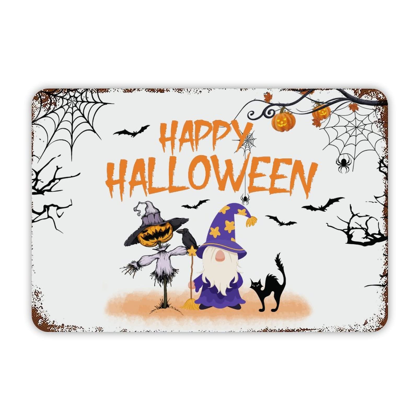 ENEDNATE Happy Halloween Gnome Pumpkin Aluminum Tin Metal Sign for Indoor Outdoor Business Retail Store Patio Yard Home Decoration Easy to Mount Wall Art Print Poster 8x12 Inch