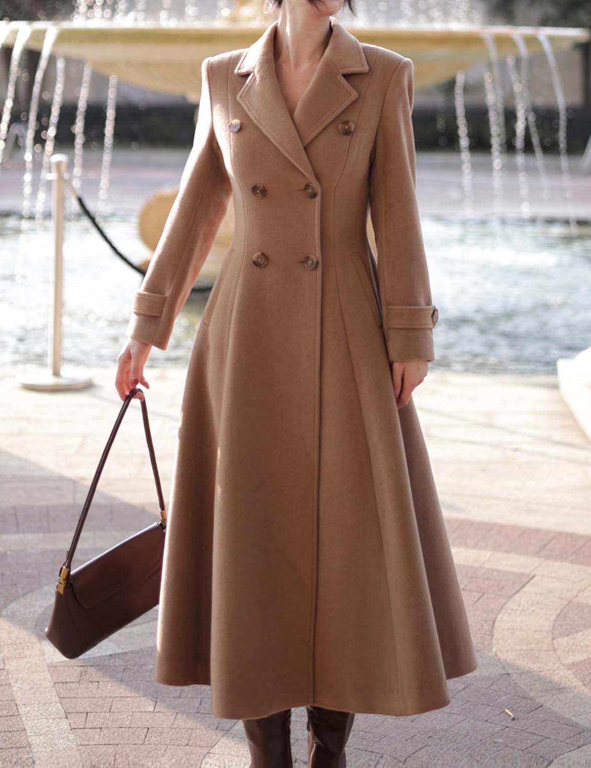 IDEALSANXUN Womens Long Wool Coat Fall Winter Double Breasted Trench Coat Peacoat Jackets - Image 6