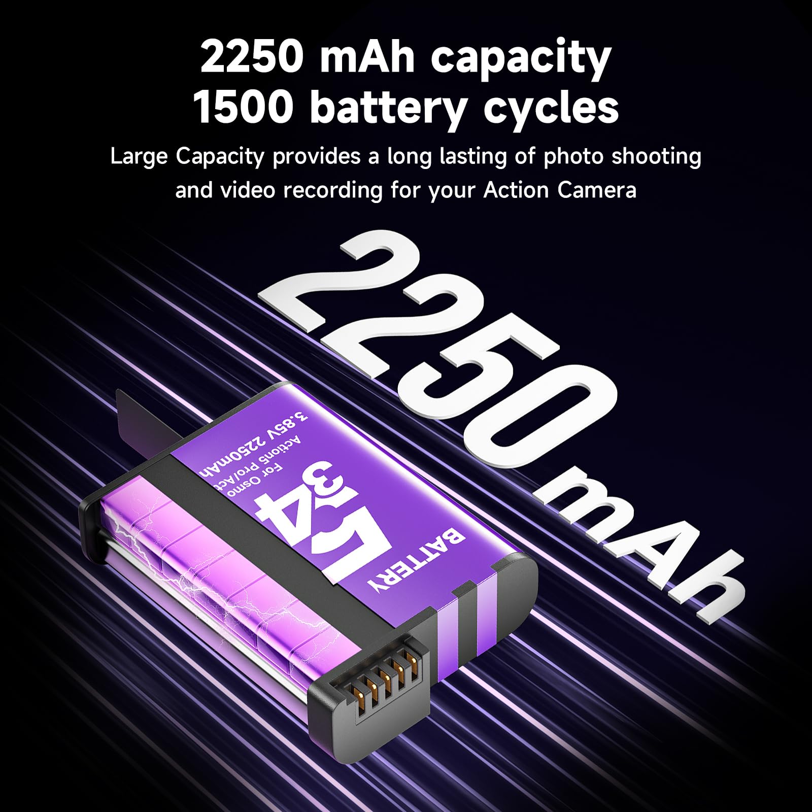 CITYORK Batteria di ricambio da 2250 mAh per DJI-Osmo. Action 6/5 Pro/Action Osmo Action 4/Action 3/Osmo 360 Extreme batteria, batteria ricaricabile a lunga durata