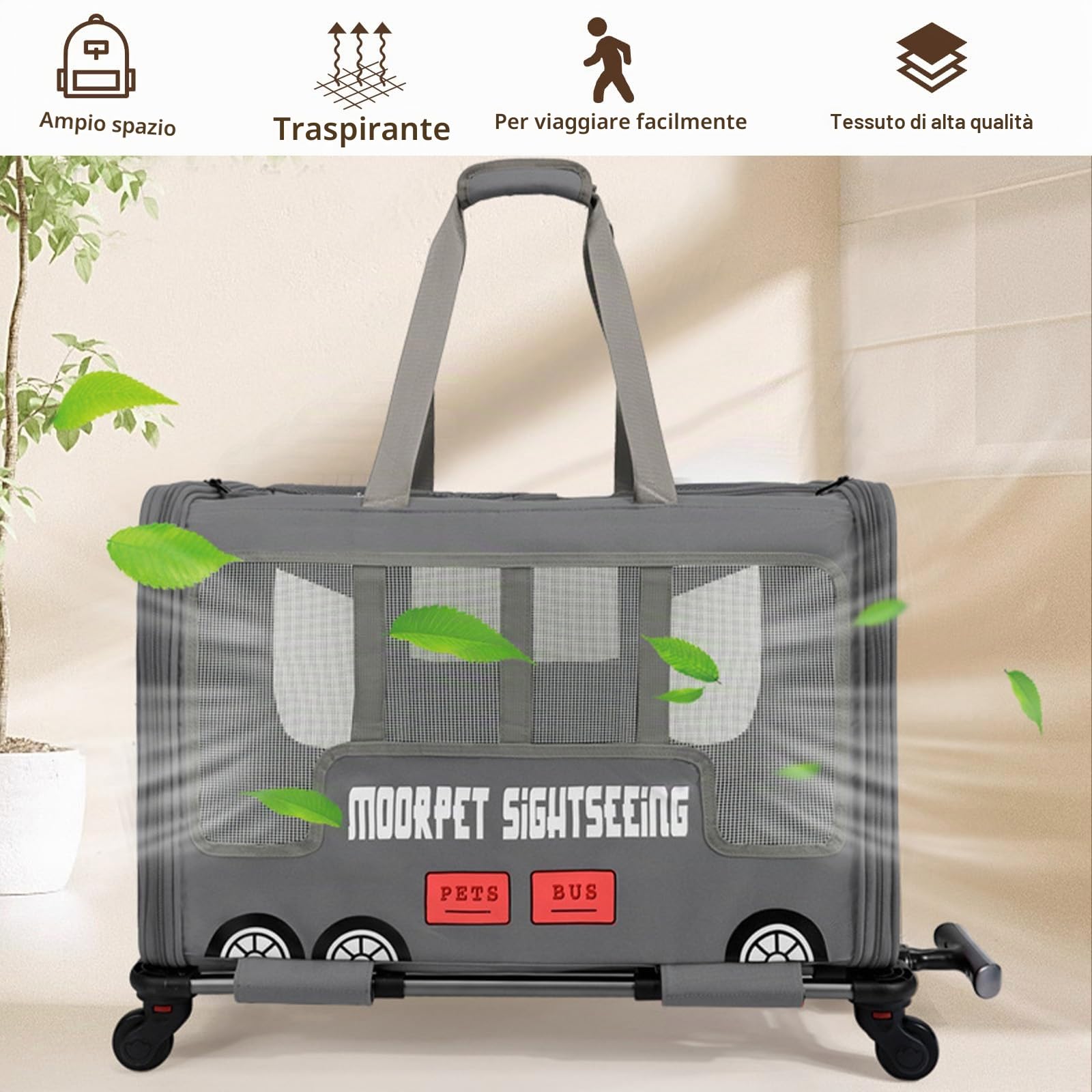 Galatée Passeggino Per Animali Domestici, Borsa Da Viaggio Per Cani Con Ruote Removibili, Borsa Portatile Per Gatti, Zaino Pieghevole, Da Viaggio, Da Campeggio, All'Aperto(Nero)