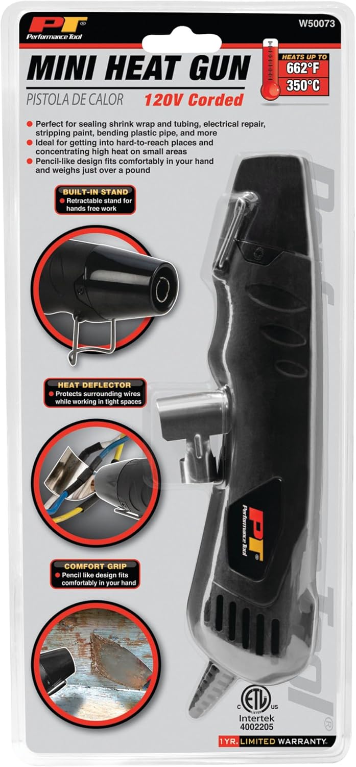 Performance Tool W50073 Mini Heat Gun - Compact and Lightweight Tool for DIY, Shrink Wrapping, Embossing, and More