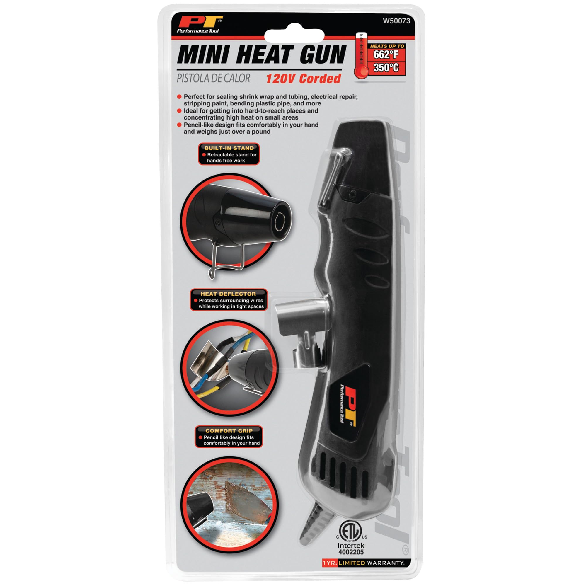 Performance Tool Mini pistolet thermique W50073 - Outil compact et léger pour bricolage, emballage rétractable, gaufrage, etc