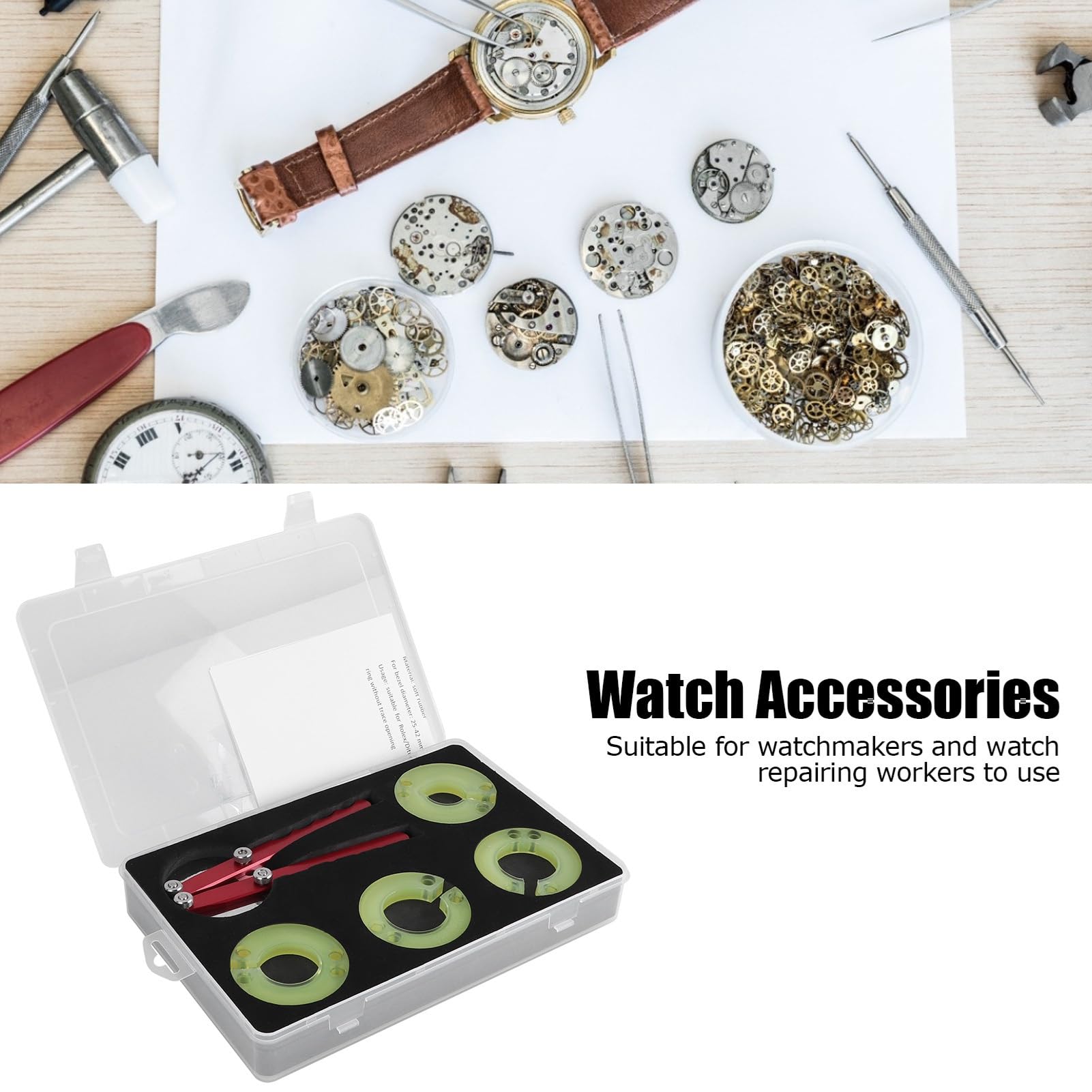 Alomejor Watch Bezel Ring Opener Tool Set, 4 Types | Wytrzymały materiał gumowy, kompatybilny z ramkami 25-42 mm, idealny do naprawy i konserwacji zegarków