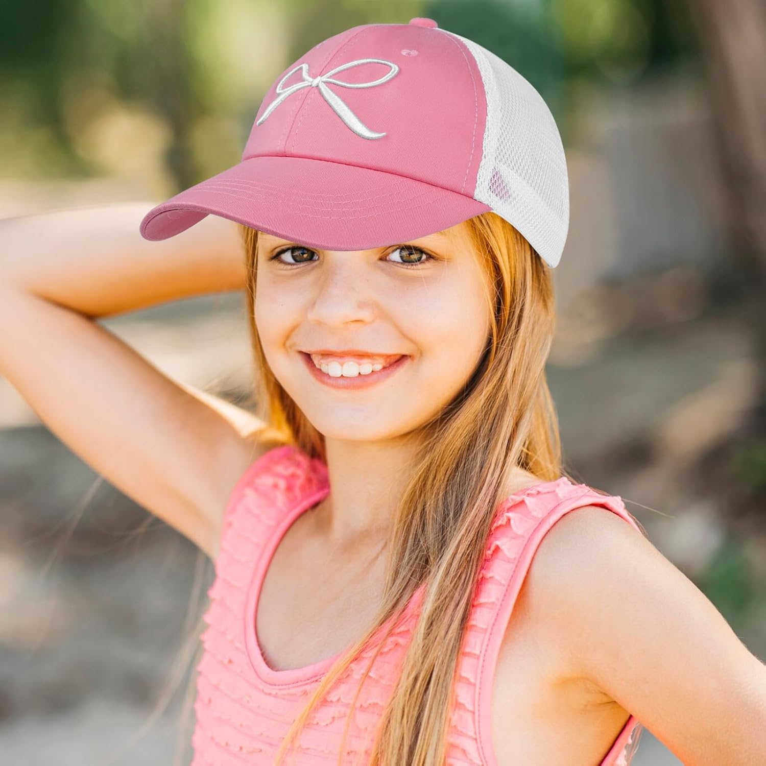 Girls Bow Tie Baseball Cap, Kids Summer Mesh Sun Hats Visor Cap, Adjustable Ponytail Hat for 7-12 Years - Image 6