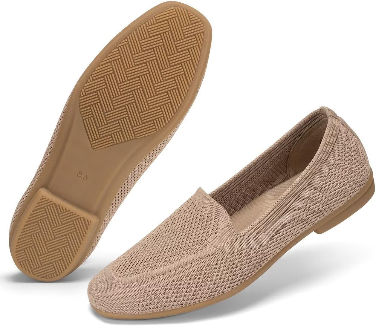 Women's Square Toe Slip-on Loafers Flats Dressy Casual Walking Penny Shoes Breathable Comfortable Knit Shoes