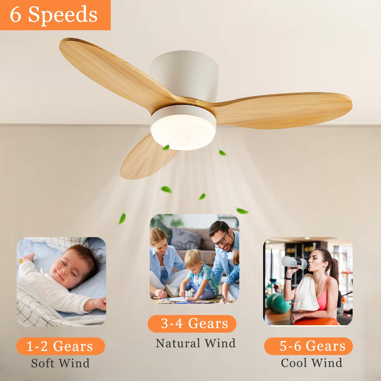 Ventilatore da soffitto per camera dei bambini con lampade 6 velocità Ventilatore a 3 colori Luce da soffitto Camera da letto Reversibile Modalità inverno estate Ventilatori da soffitto con luci e