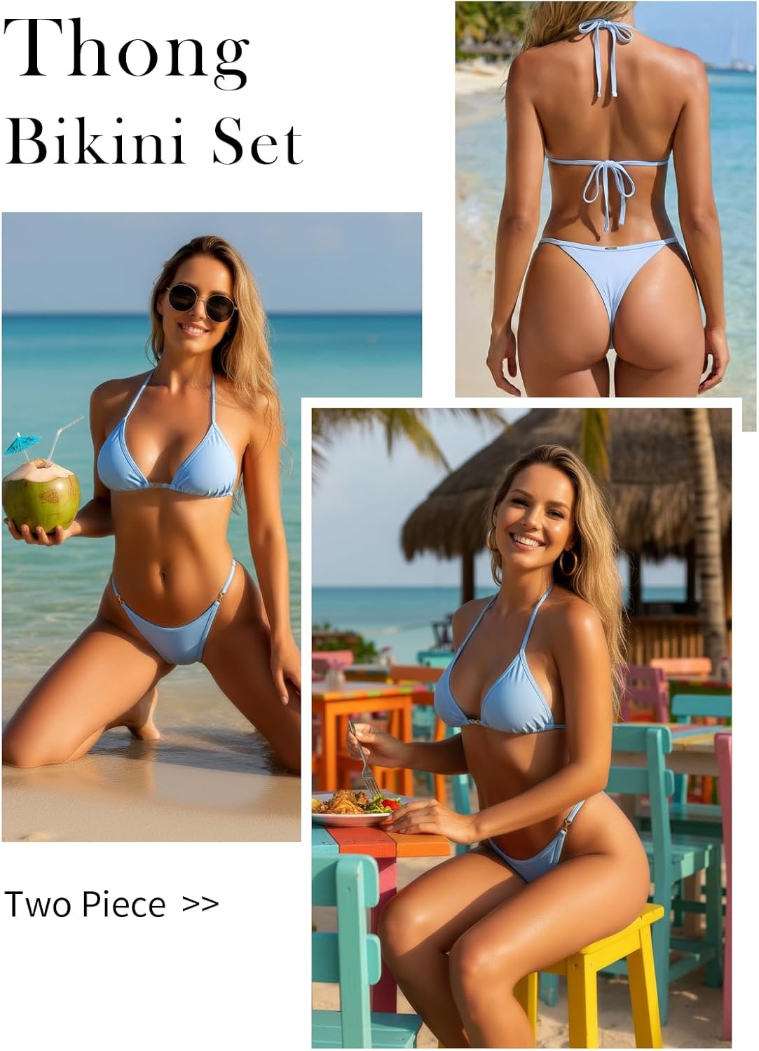 RELLECIGA Women's Thong Bikini Set Triangle Halter Brazilian Two Piece Swimsuit - Image 3